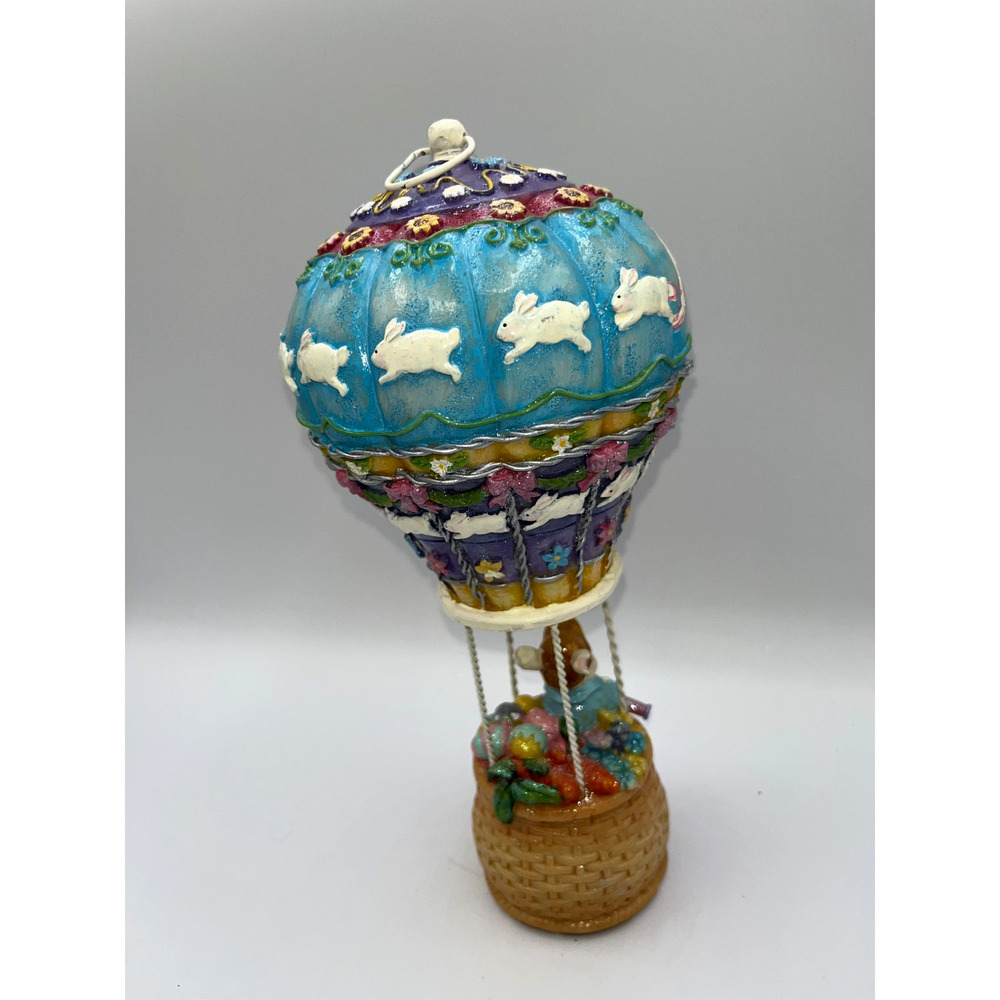 Vintage HTF Beautiful Happy Easter Bunny Rabbit In A Hot Air Balloon Flying - Picture 12 of 16